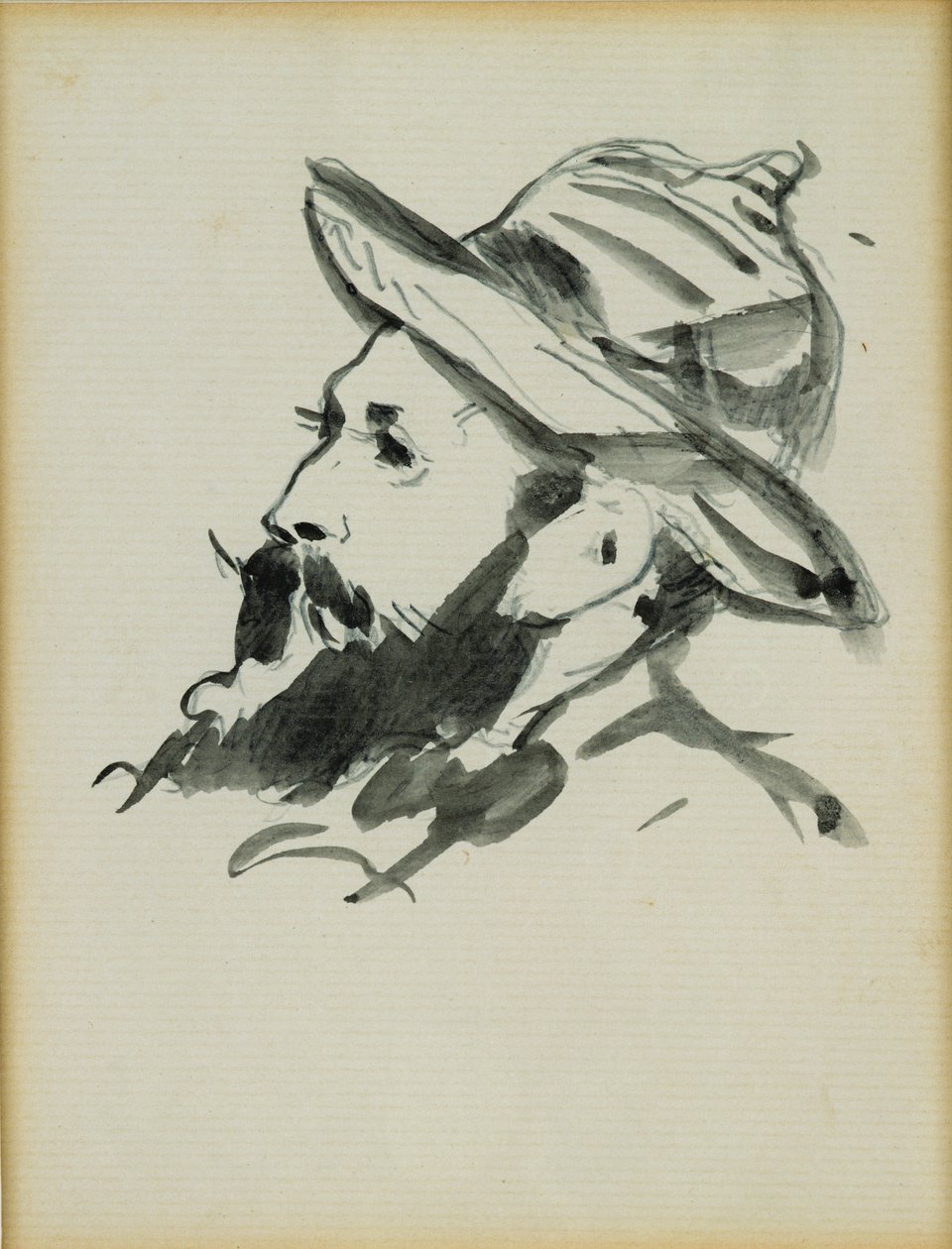 Head of a Man (Claude Monet) 1874 (penna och bläcktvätt på papper) av Édouard Manet