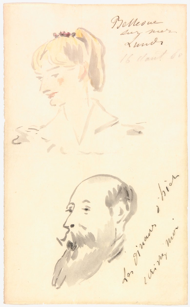 Huvud av kvinna och huvud av man med skägg av Édouard Manet