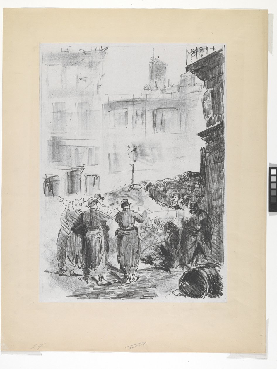 Barrikaden (litografi på Chine Colle) av Édouard Manet