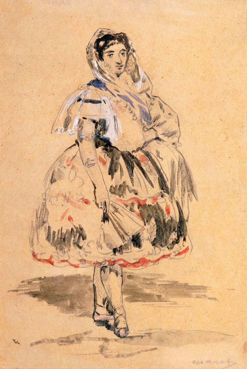 Lola av Valencia (ritning av bly, akvarell) av Édouard Manet
