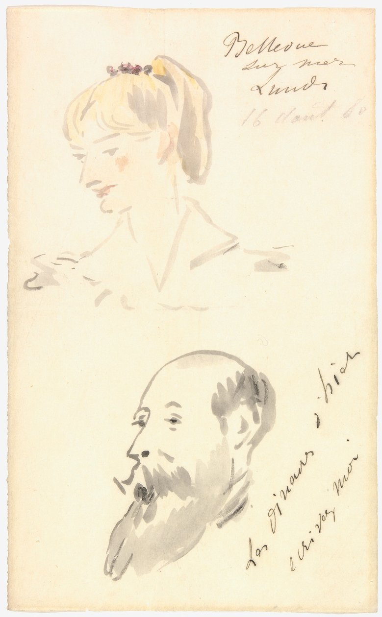Manet - Huvud av en kvinna och huvud av en skäggig man, 1880 av Édouard Manet