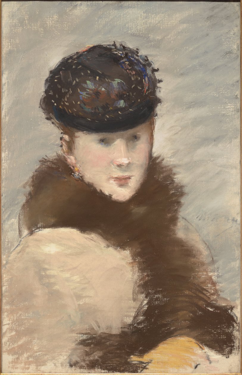 Méry Laurent med en liten kokmössa på huvudet av Édouard Manet