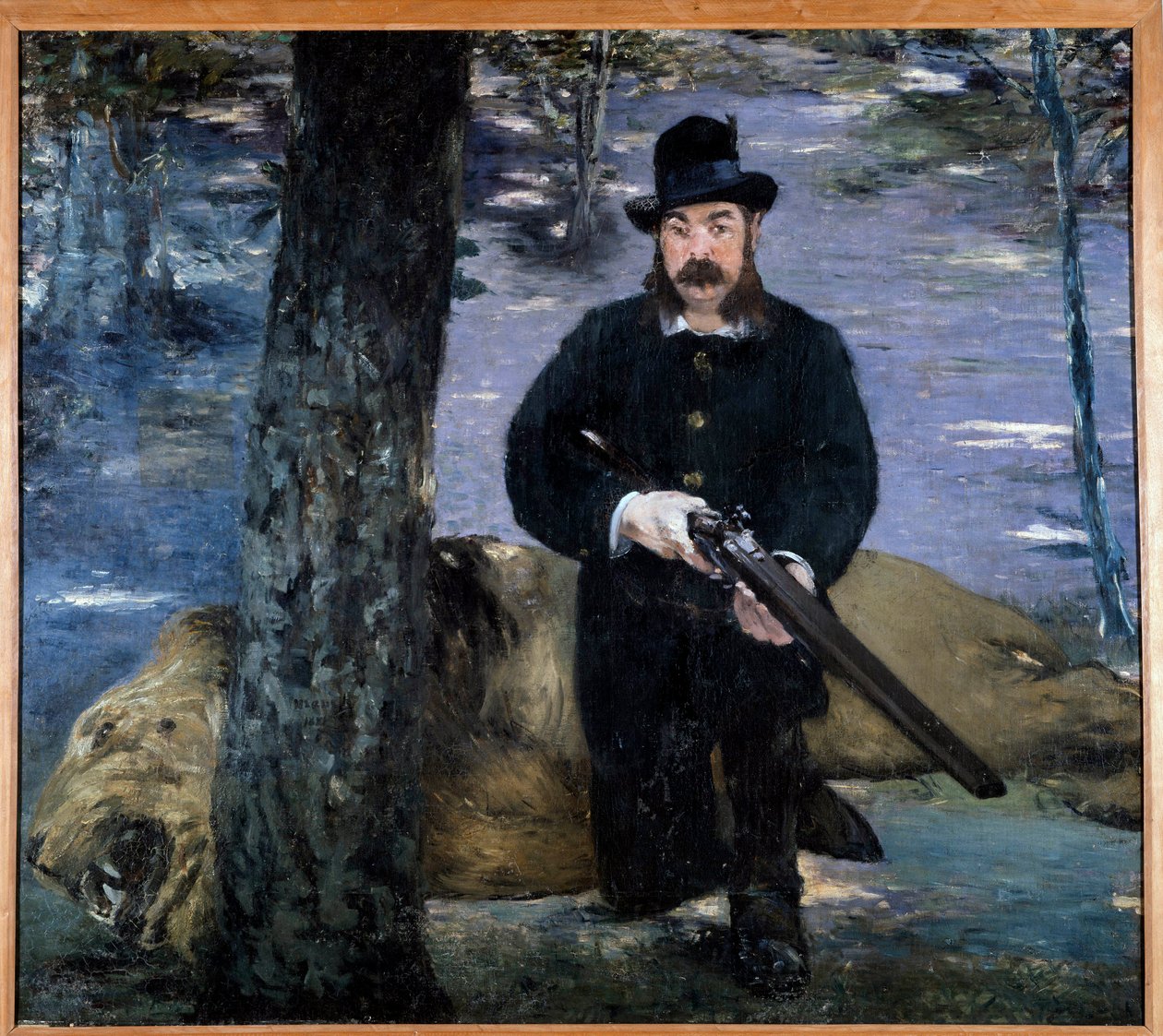 Monsieur Pertuiset En jägare poserar nära ett lejon sin jakttrofe. Målning av Edouard Manet (1832-1883) 1881 av Édouard Manet