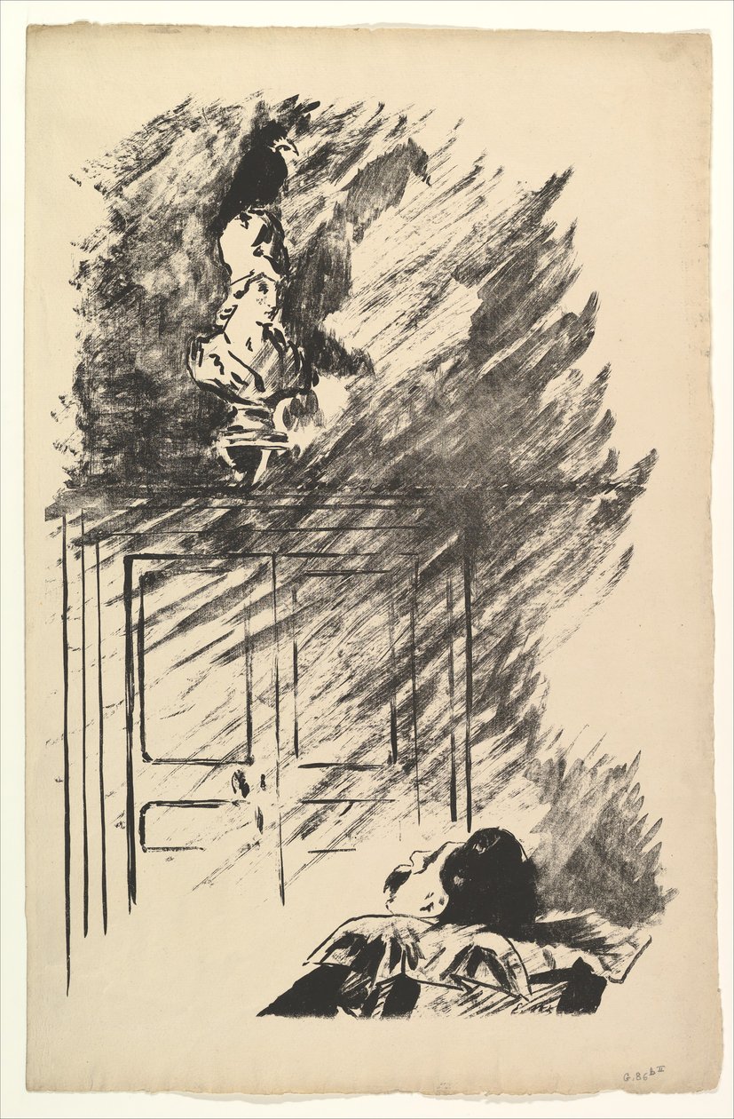 Uppflugen på en byst av Pallas. Illustration till The Raven av Edgar Allan Poe, 1875. av Édouard Manet