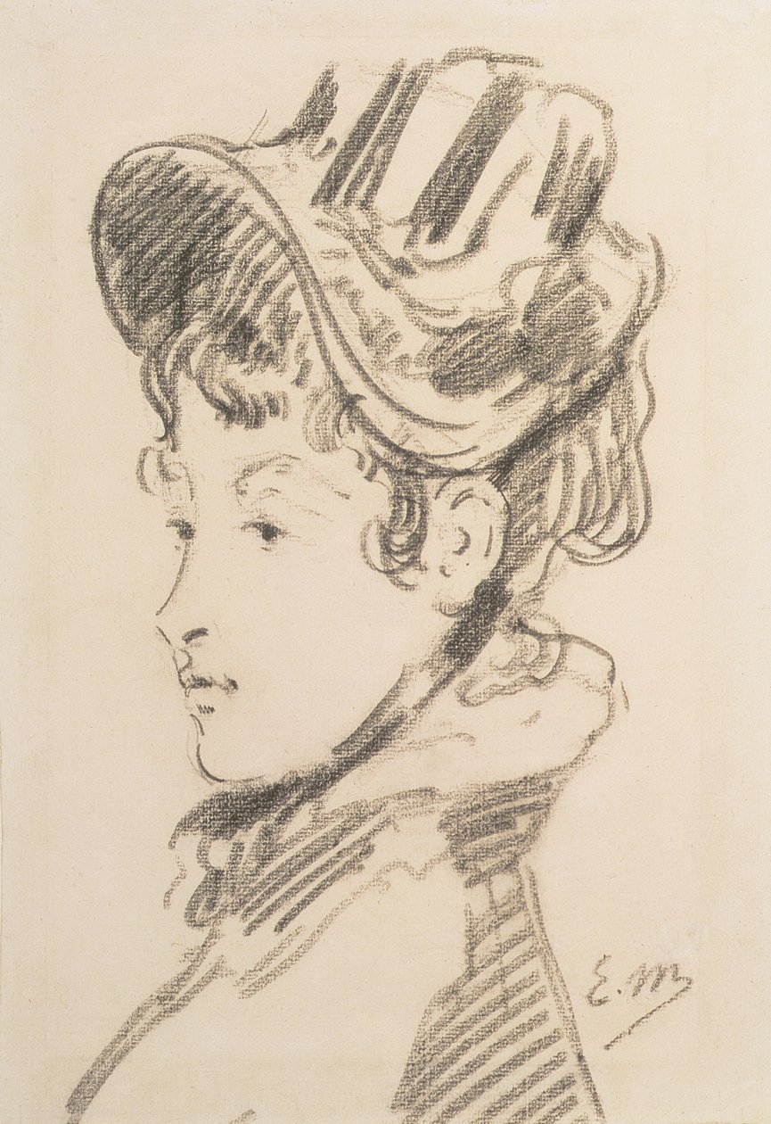 Porträtt av Madame Jules Guillemet, ca 1880 (svart krita) av Édouard Manet