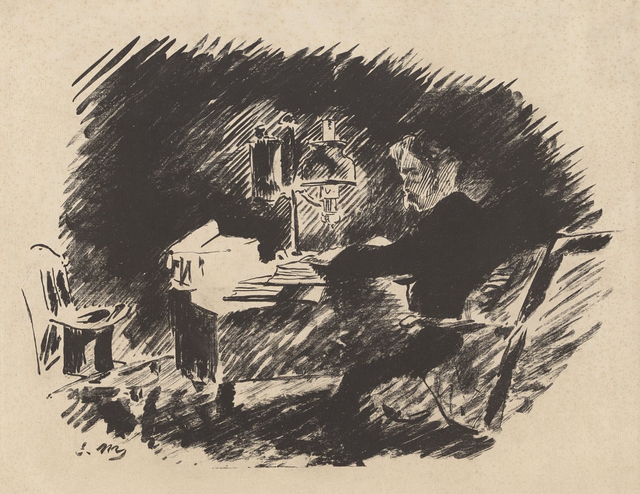 Under lampan, från Stéphane Mallarmés översättning av Edgar Allan Poes "Korpen" av Édouard Manet