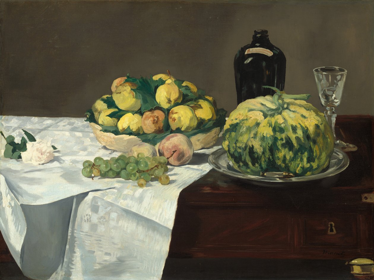 Stilleben med melon och persikor, ca. 1866. av Édouard Manet