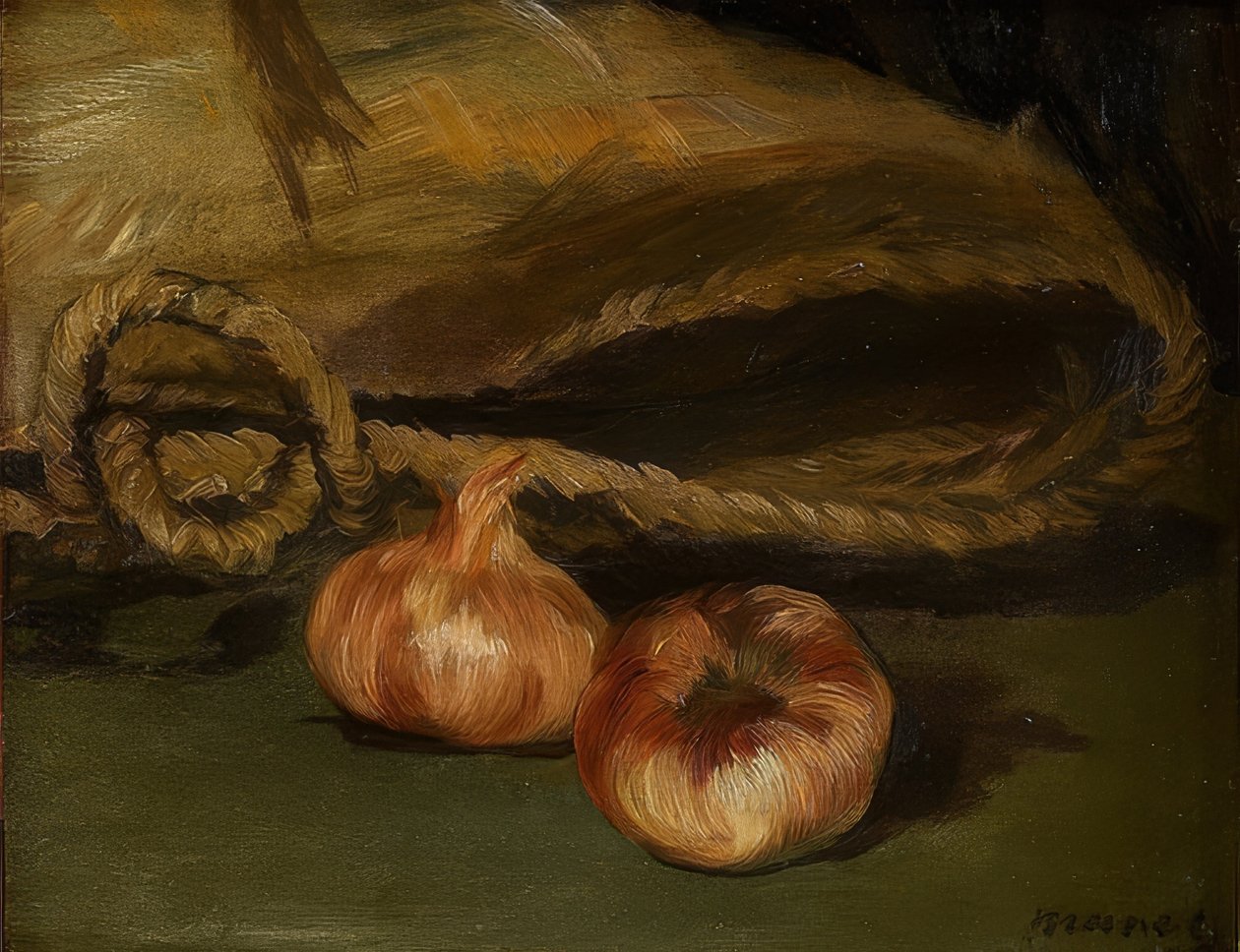 Stilleben med väska och vitlök. 1861-62 av Édouard Manet