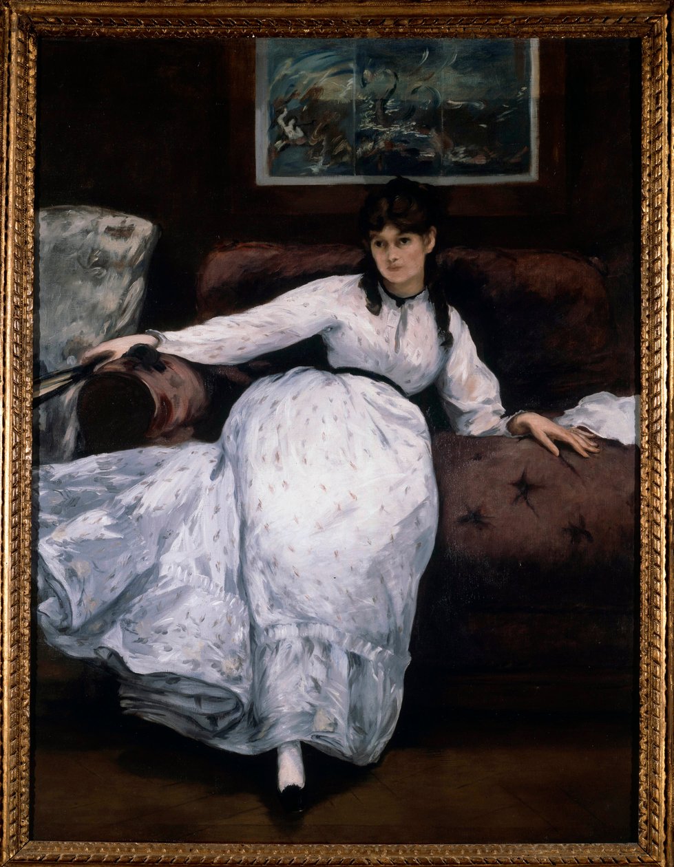 Resten (Porträtt av den kvinnliga målaren Berthe Morisot på en soffa) Målning av Edouard Manet (1832-1883) 1870 Providence. Konstmuseet av Édouard Manet