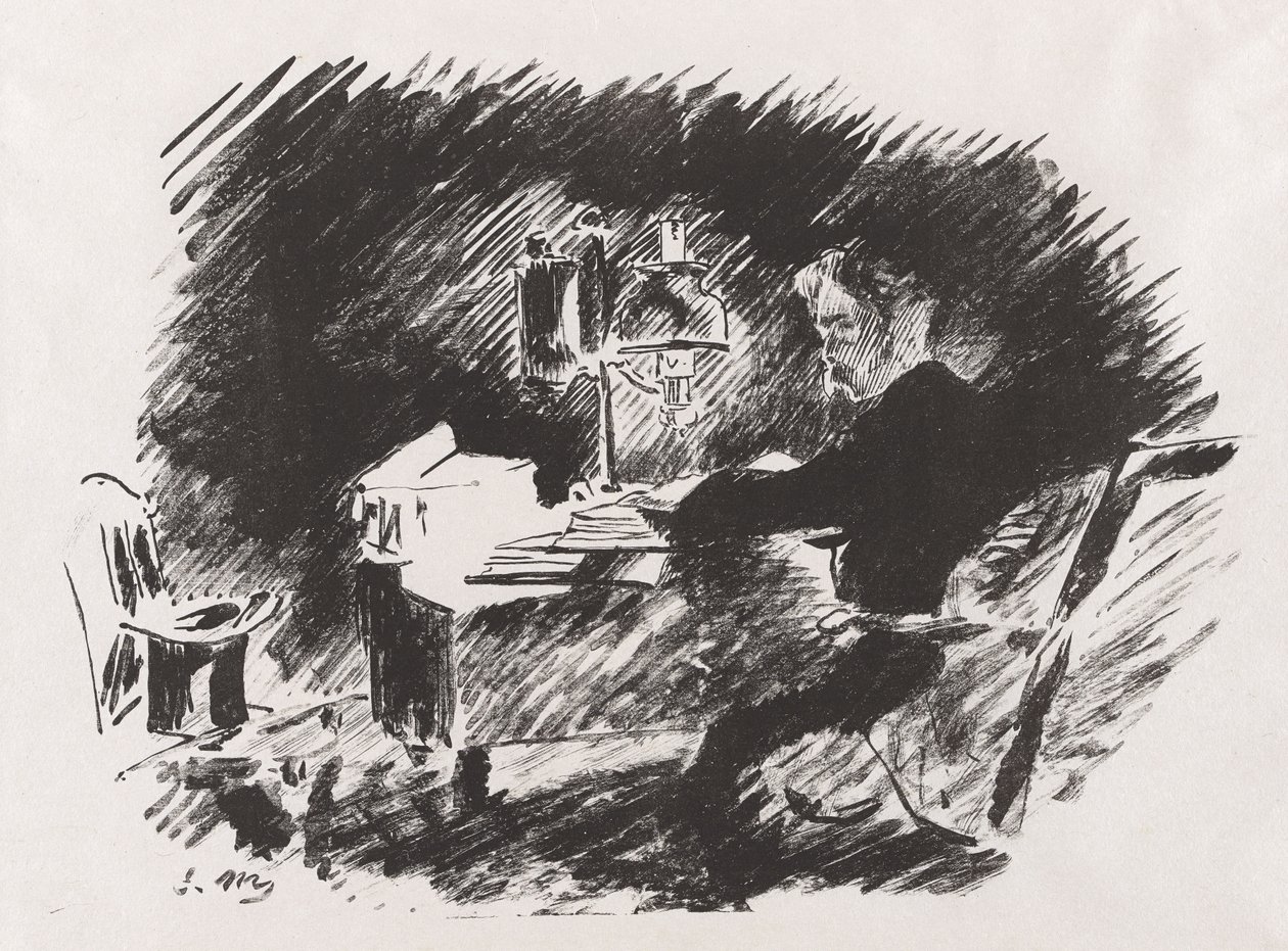 Under lampan, ur Stéphane Mallarmés översättning av Edgar Allan Poes Korpen av Édouard Manet