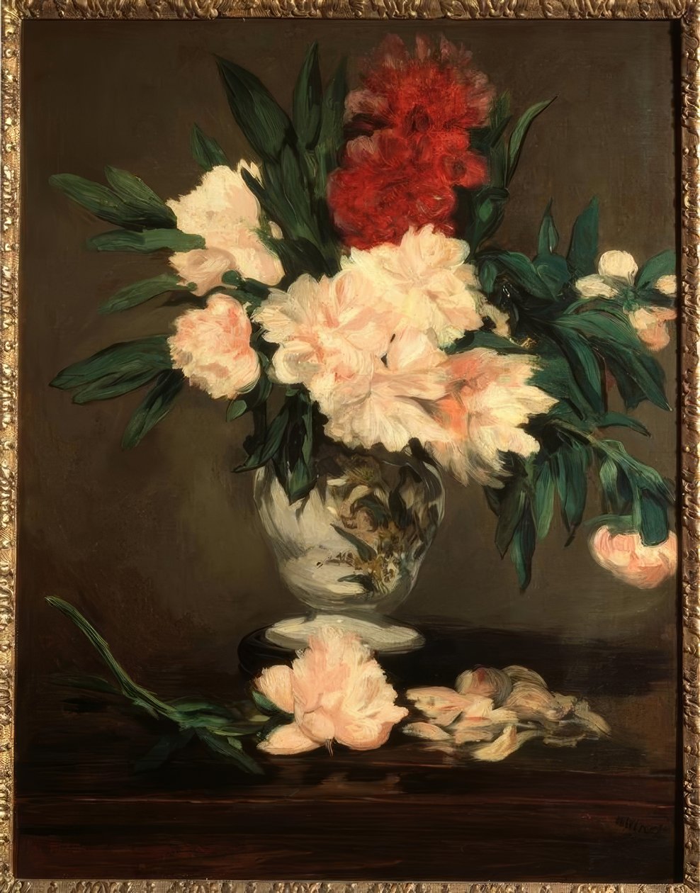 Vas med pioner på piedestal av Édouard Manet