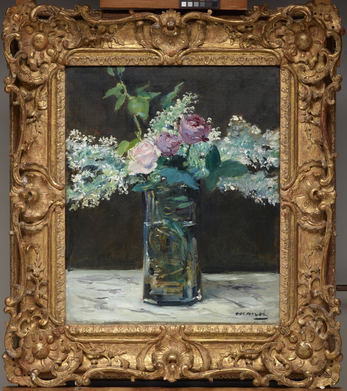 Vas med vita syrener och rosor av Édouard Manet