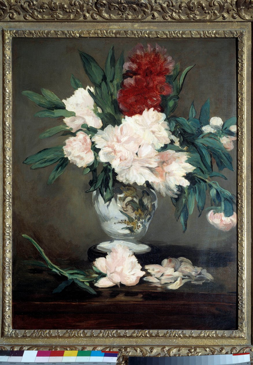 Vas med pioner på pajdusch Målning av Edouard Manet (1832-1883) 1864 Dim. 0,93x0,70 m. Orsay Museum av Édouard Manet