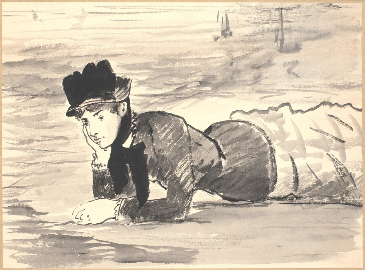 Kvinna som ligger på stranden. Annabel Lee av Édouard Manet
