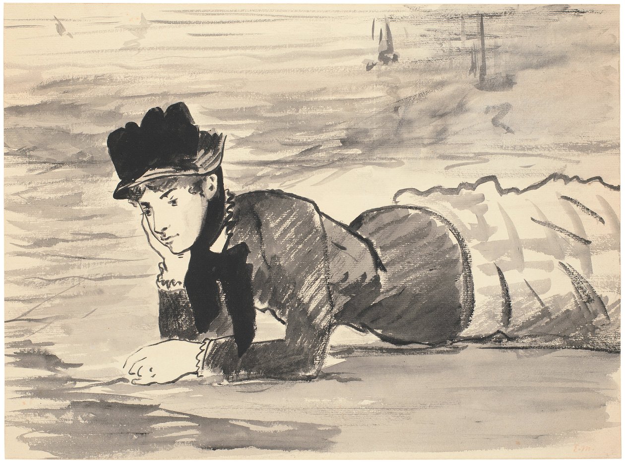 Kvinna som ligger på stranden. Annabel Lee, ca 1881 av Édouard Manet