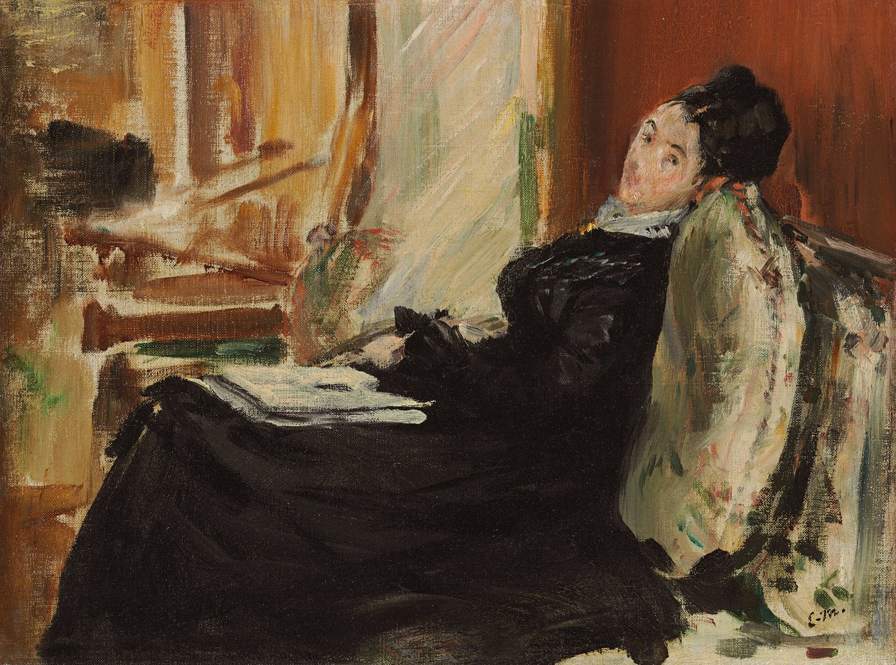 Ung kvinna med boken; Ung kvinna med en bok, ca 1875 av Édouard Manet