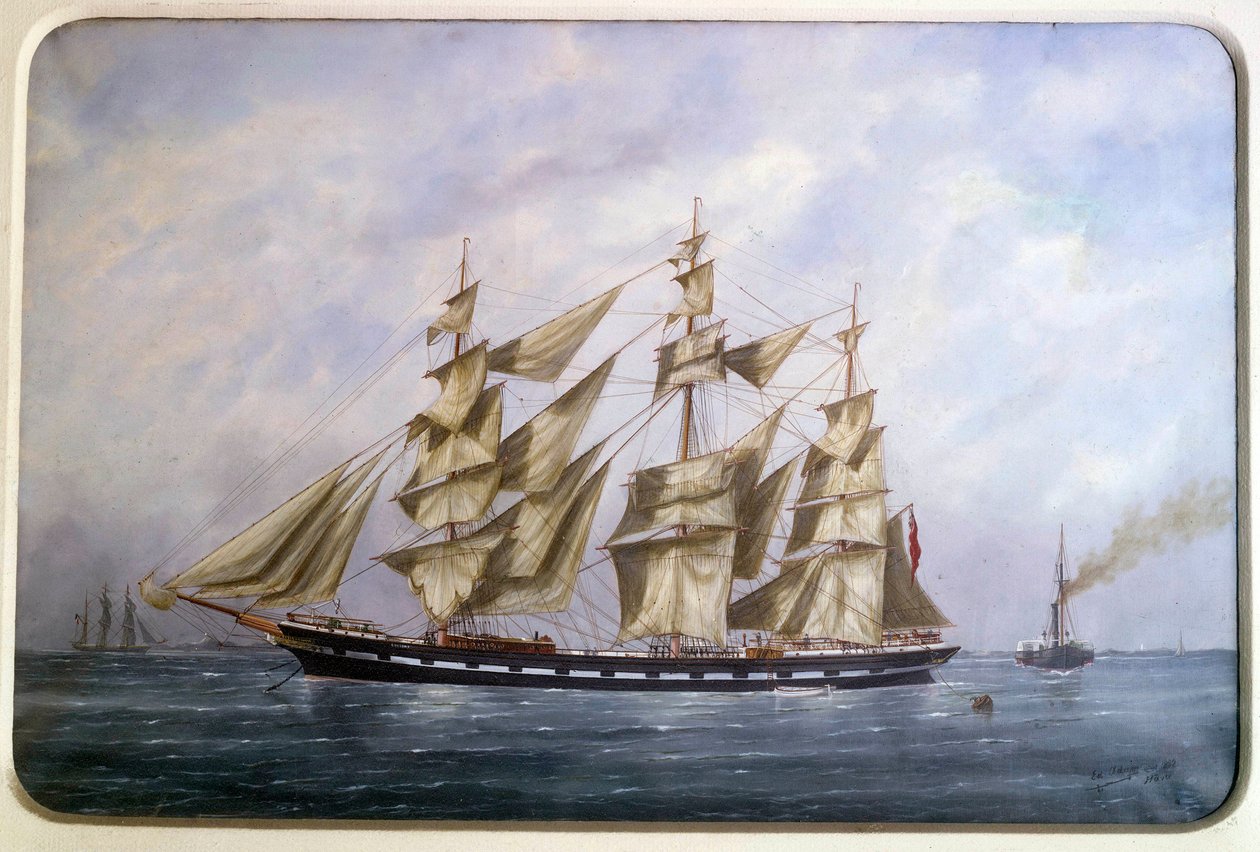 The Rossdhu, tre engelska mattor med torrseglande akvarell av Edouard Adam (1847-1929) 1882 Paris, Musee de la Marine av Edouard Marie Adam