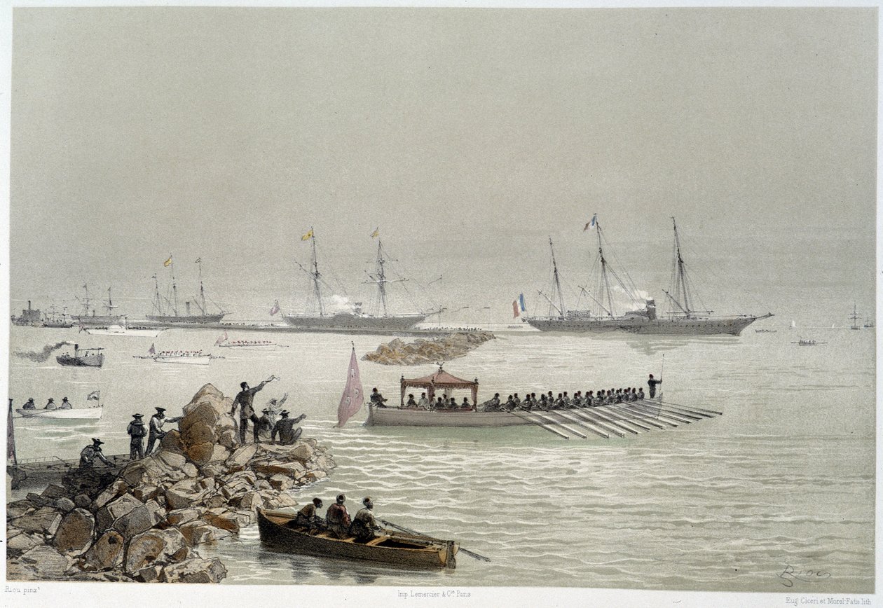 Suveränernas ankomst till Suez i "" Invigning av Suezkanalen av G. Nicole. 1869 av Edouard Riou