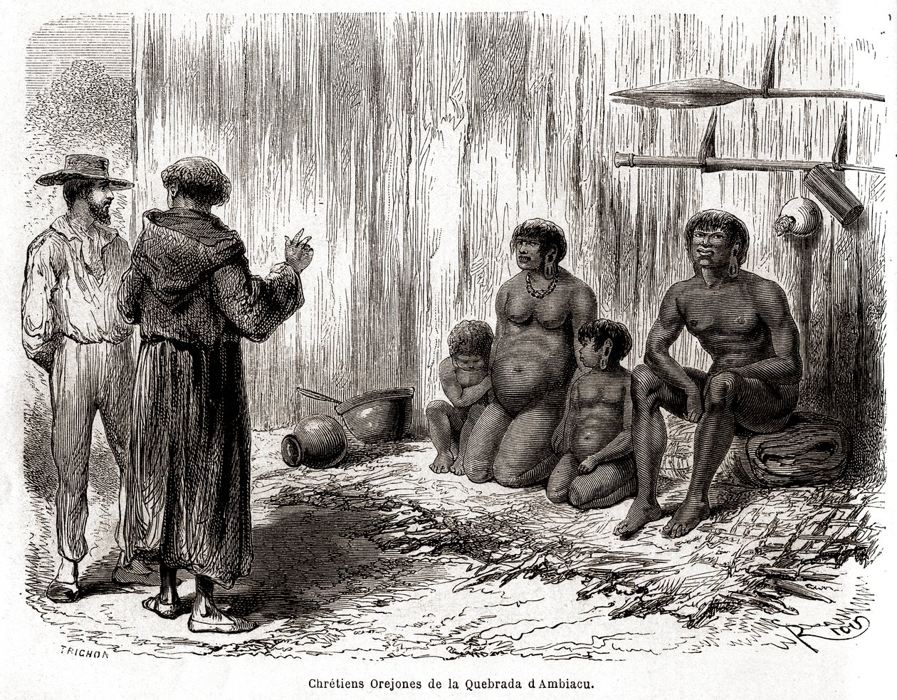 Kristen evangelisation av en familj av Yahuas Orejones-indianer i Peru av Edouard Riou