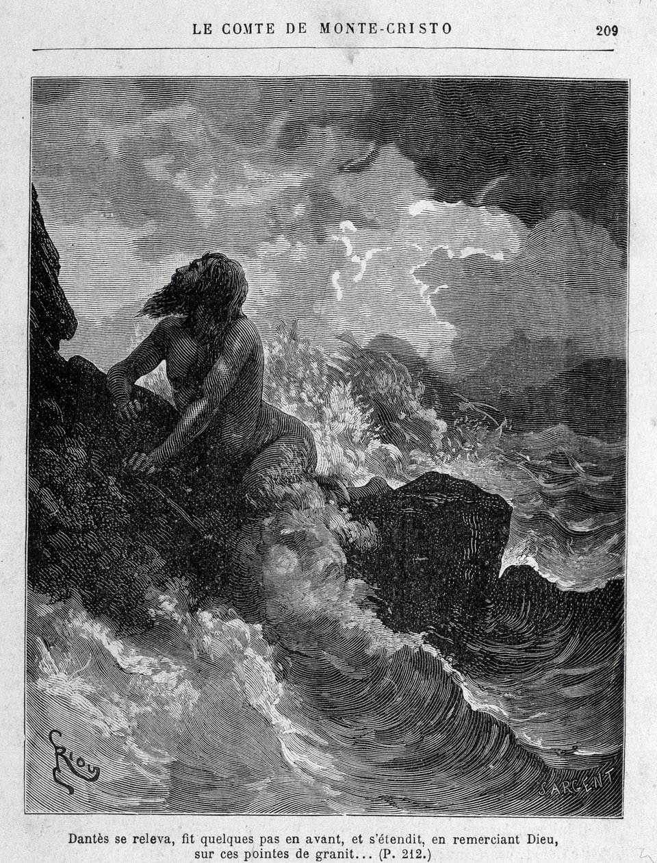 Dantès undkom simning - Gravyr av Riou, i "Le Comte de Monte-Cristo"" av A. Dumas, ed. Jules Rouff & Cie av Edouard Riou