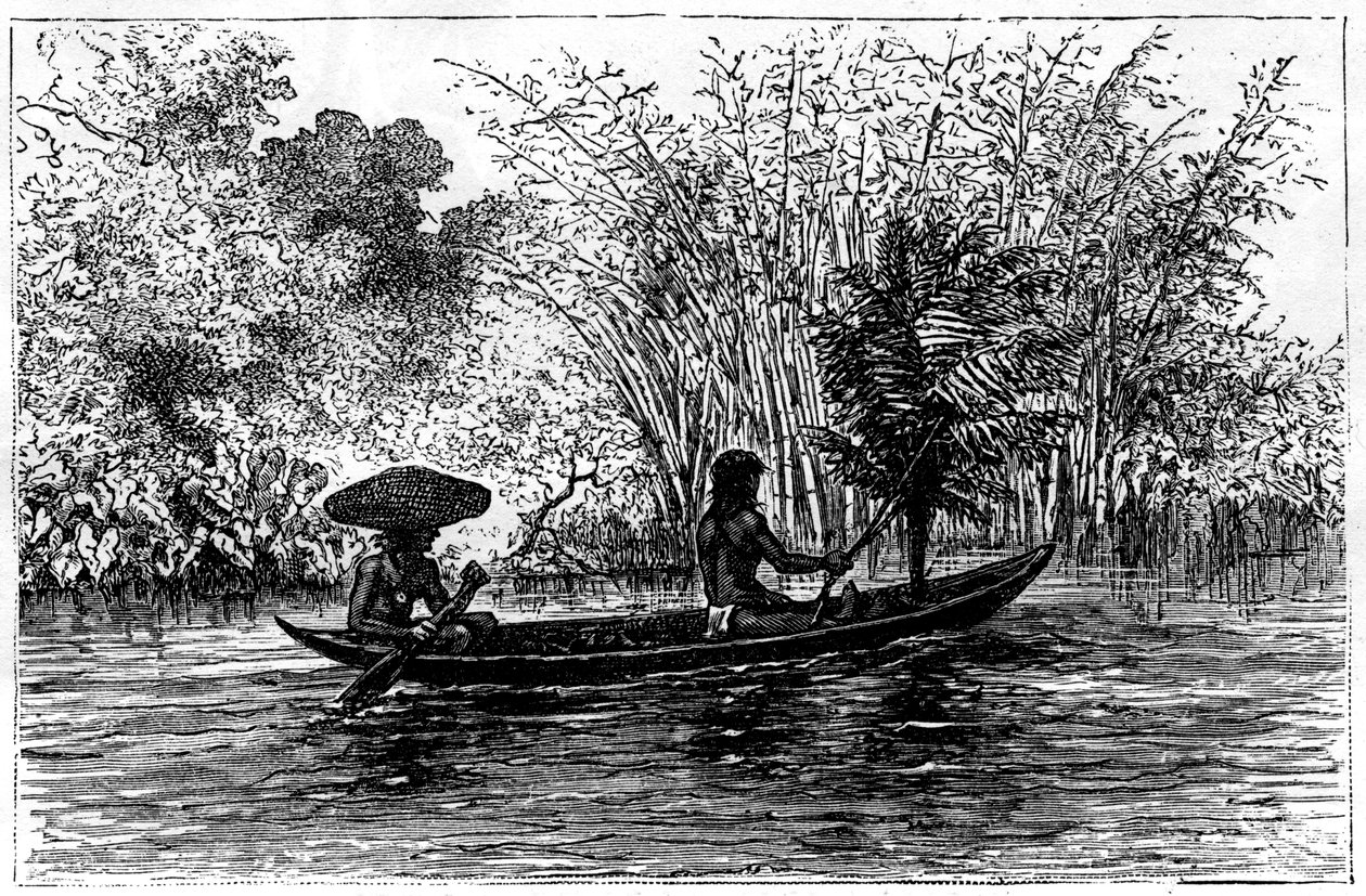 Dugout i Essequibo River, Guyana, 1800-talet av Edouard Riou