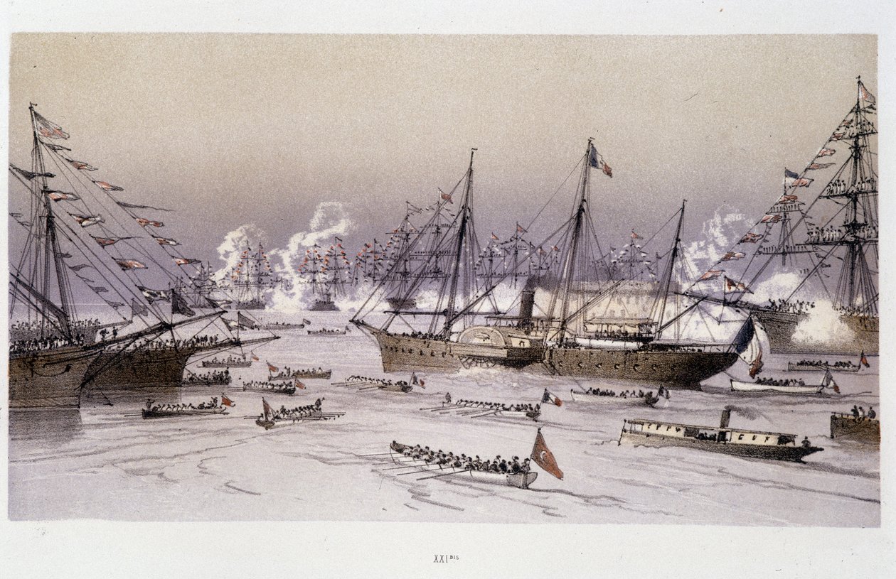 Örnens ingång till Port Said för invigningen av Suezkanalen - i "Through the Isthmus of Suez"" av Riou, Marius Fontaine av Edouard Riou