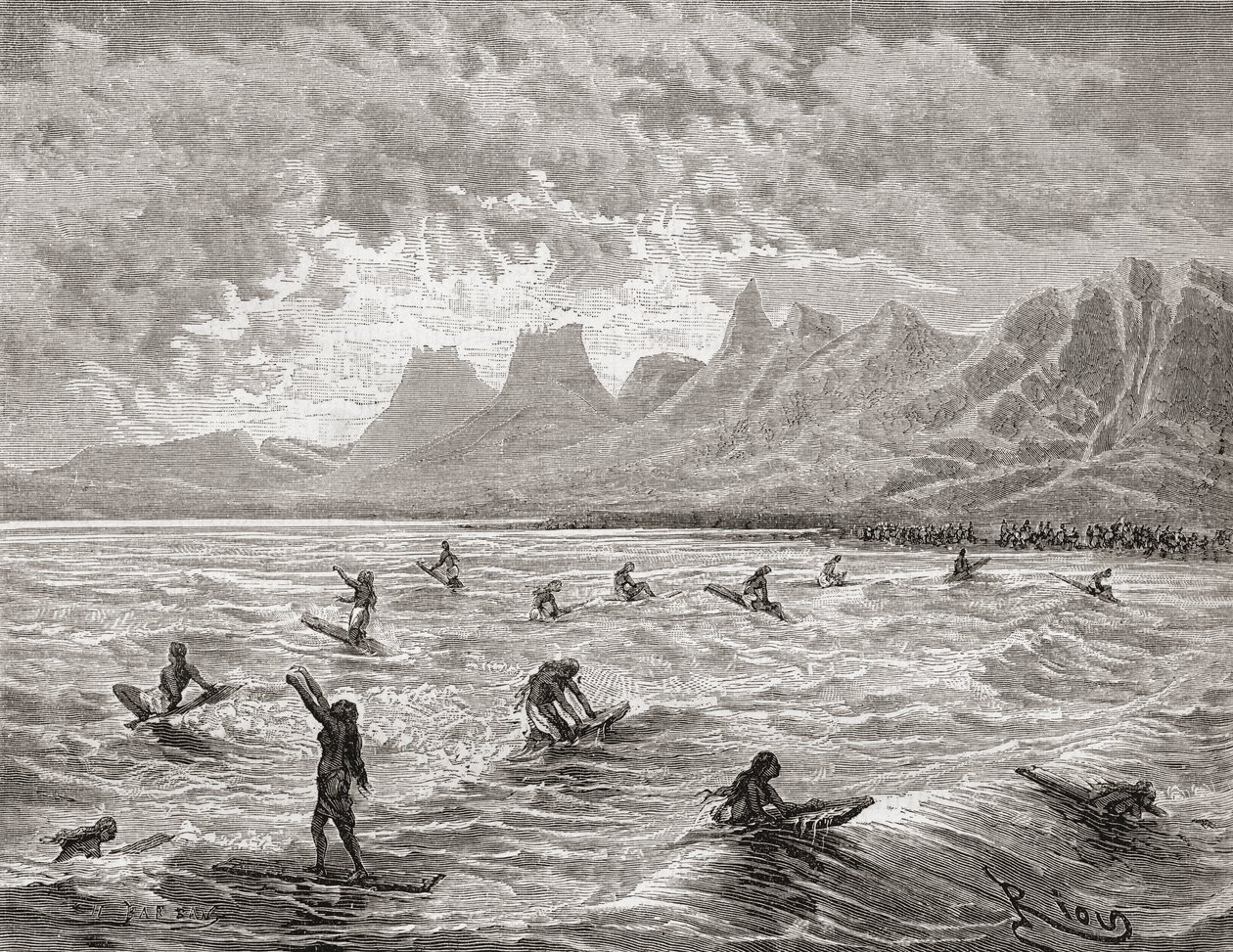 Hawaiians surfar, illustration från 