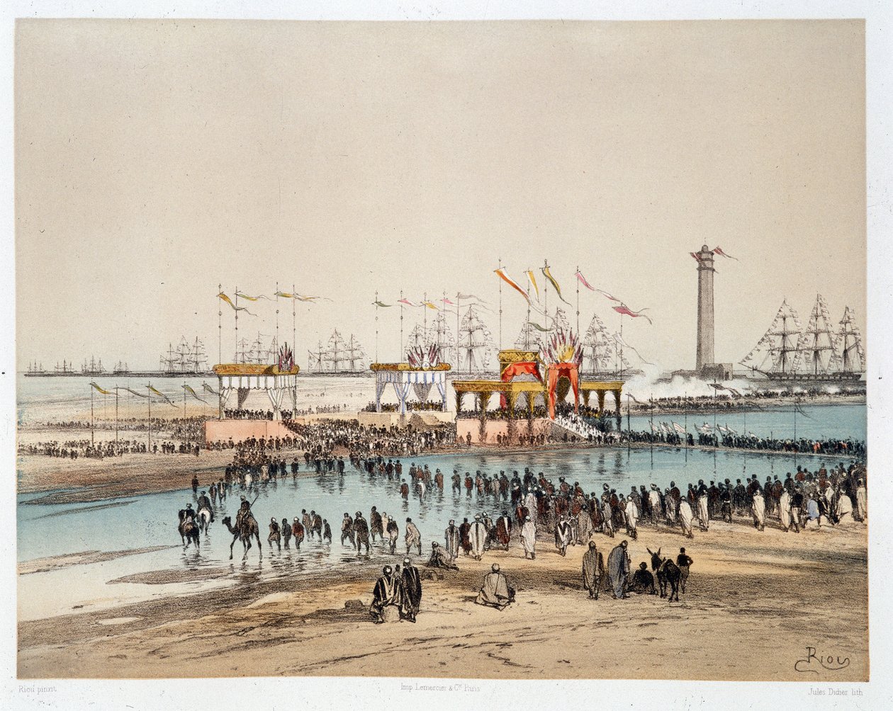 Invigning av Suezkanalen i Port-Said (Port said) - i "Through the Isthmus of Suez"" av Riou, Marius Fontaine av Edouard Riou
