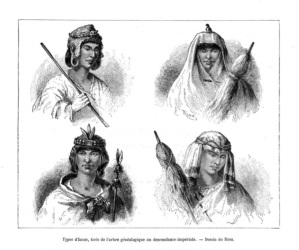 Inkatyper, Peru, 1800-talet av Edouard Riou