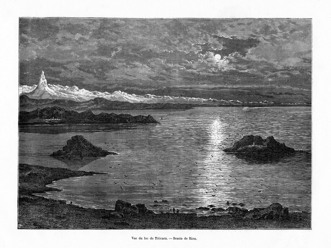 Titicacasjön, Sydamerika, 1800-talet av Edouard Riou