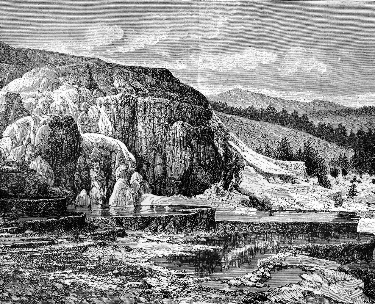 Mammoth Hot Springs, Yellowstone National Park, USA, 1800-talet. av Edouard Riou