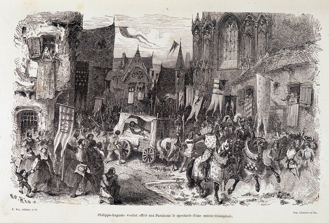 Philippe Auguste (Philippe-Auguste) ville erbjuda parisarna spektaklet av en triumferande start. sd. 1100-talet av Edouard Riou