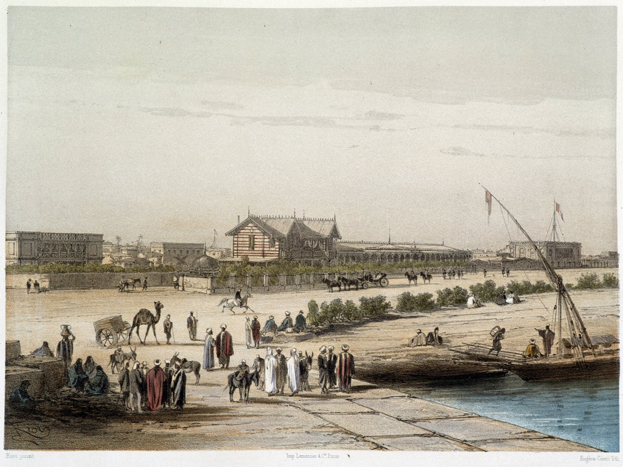Scen och utsikt över kanalen i "" Invigning av Suezkanalen av G. Nicole. 1869 av Edouard Riou