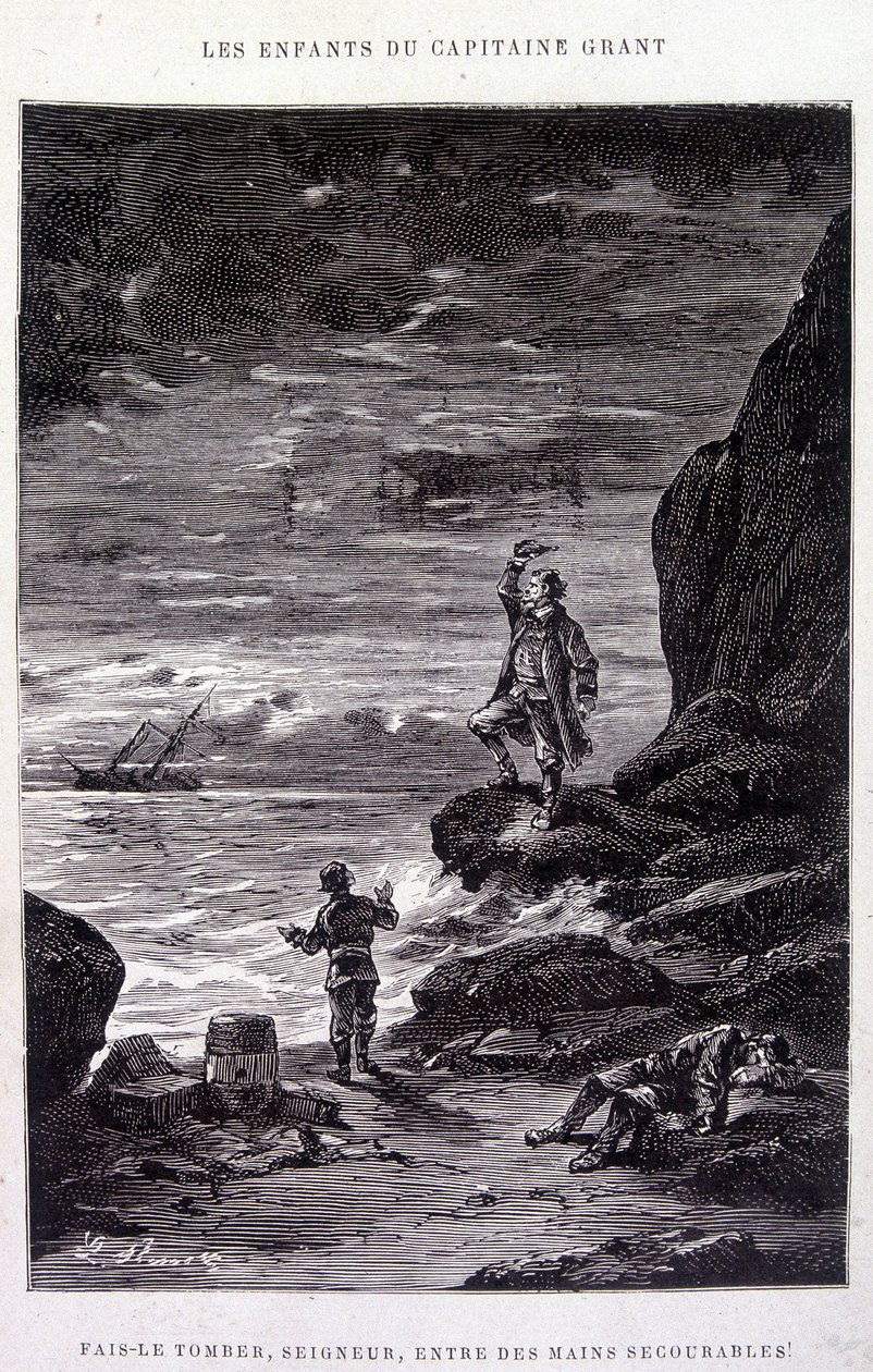 Ta ner honom, Herre, i missmodiga händer! i ”Les Enfants du Capitaine Grant”” av Jules Verne av Edouard Riou