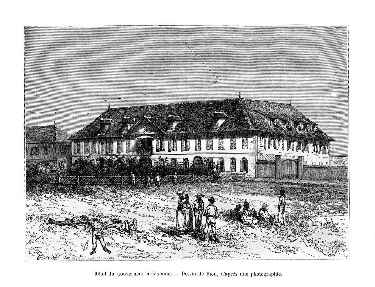 Guvernörens hus, Cayenne, Franska Guyana, Sydamerika, 1800-talet av Edouard Riou