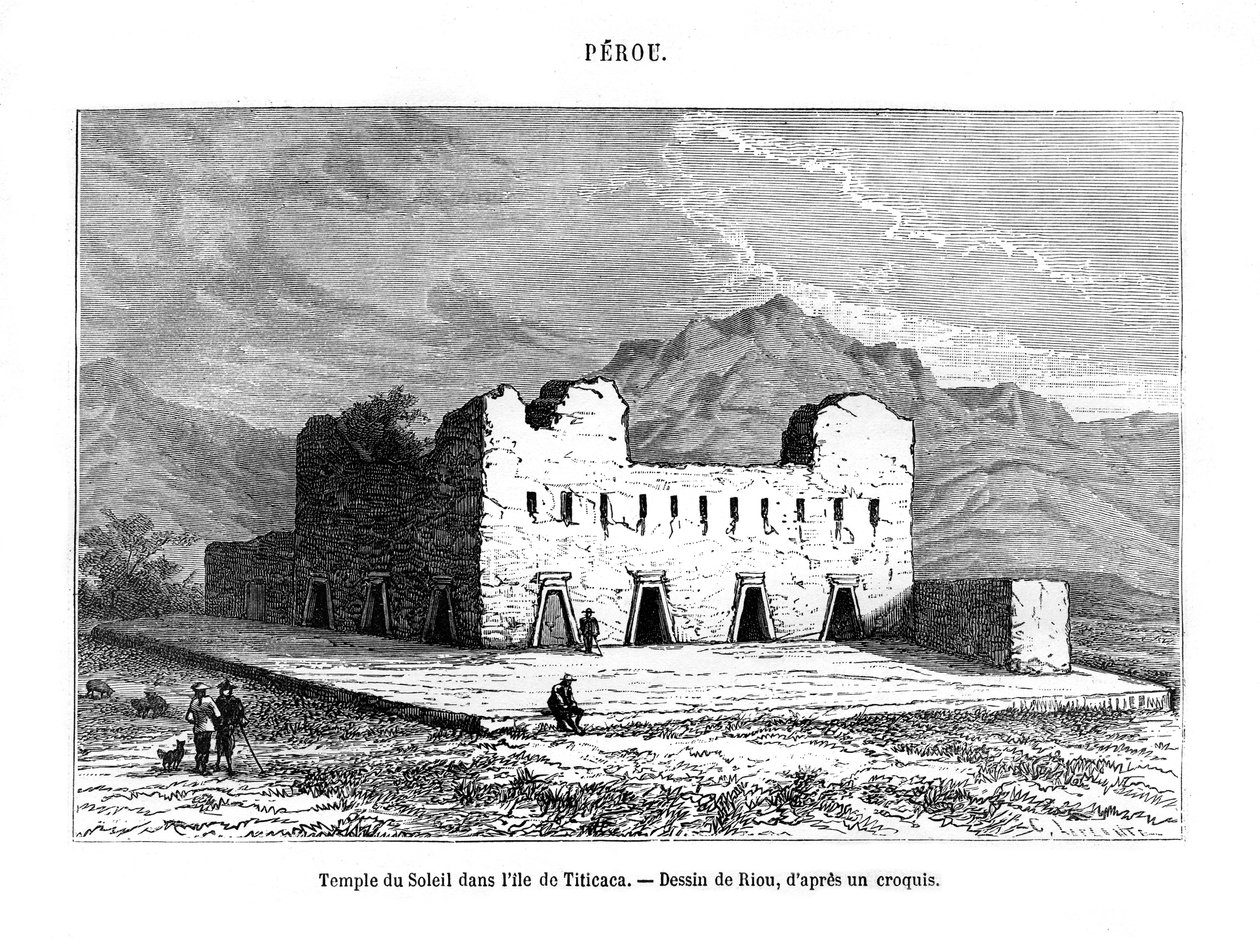 Solens tempel på ön Titicaca, Peru, 1800-talet av Edouard Riou