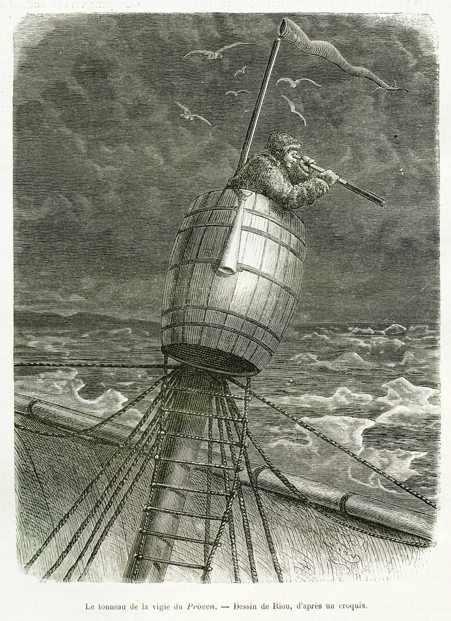 Båtens urpipa Proven, teckning av Riou, för att illustrera historien om professor Nils Adolf Erik (Eric) Baron Nordenskjold (Nordenskiold) (1832-1901): Svensk polarexpedition, 1875. Gravyr i Le tour du monde av Edouard Riou