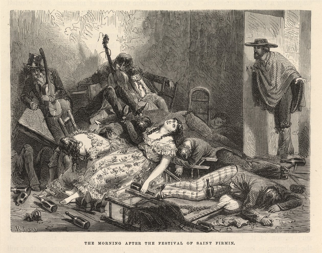 Morgonen efter Saint Firmin-festivalen, New York 1875 (gravyr) av Edouard Riou