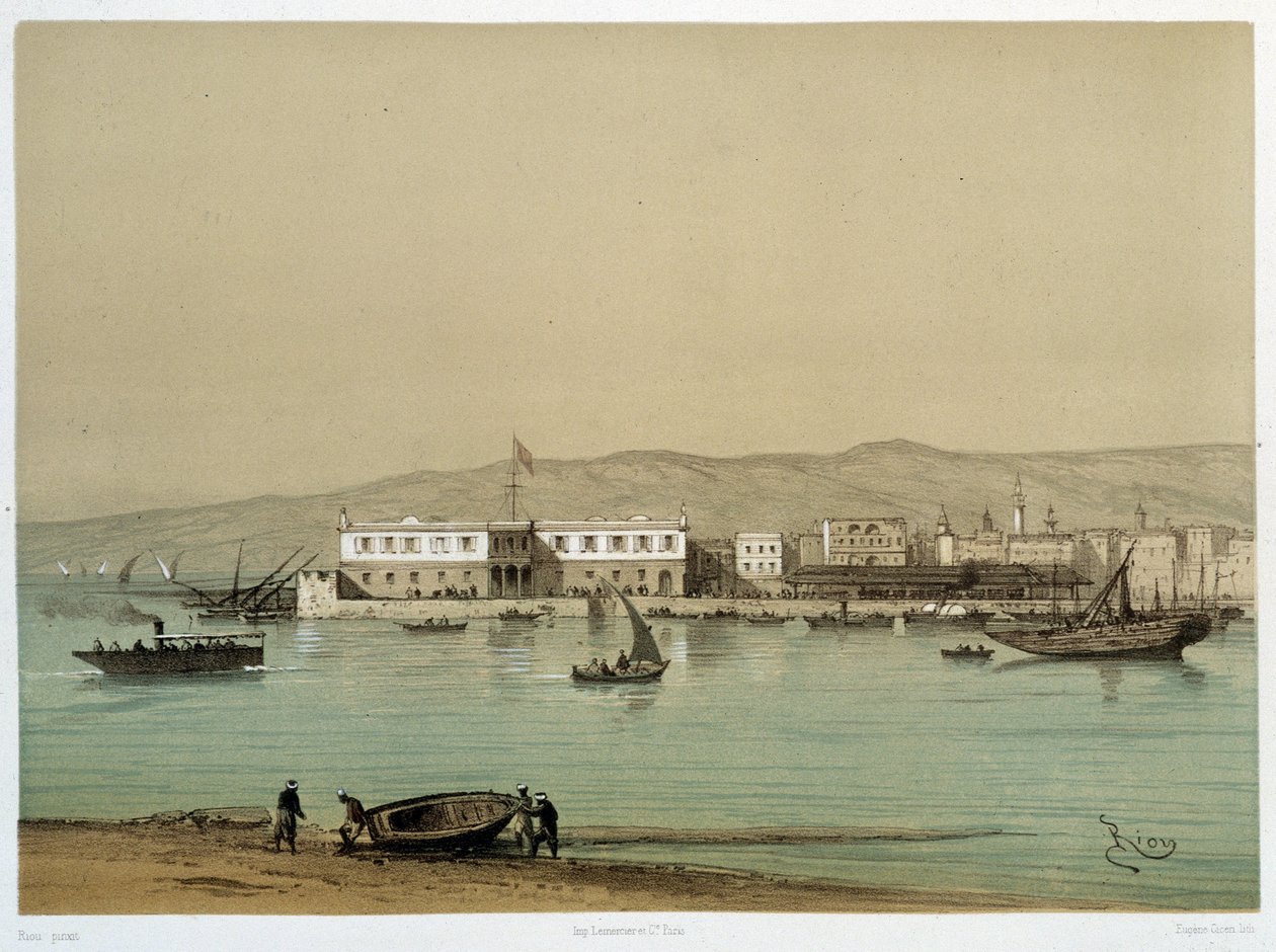 Utsikt över kanalen i "" Invigning av Canal de suez av G. Nicole. 1869 av Edouard Riou