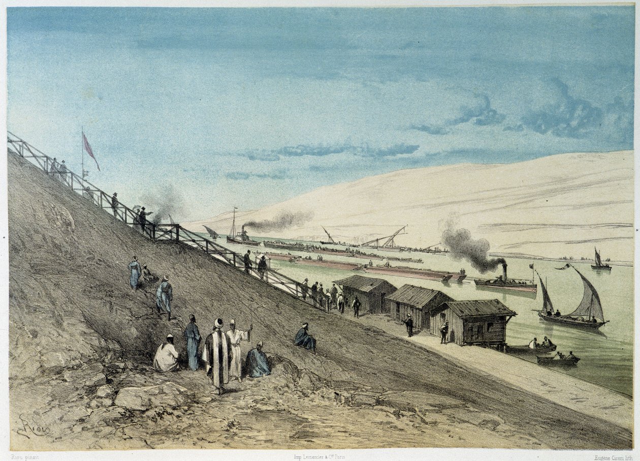 Utsikt över kanalen i "" Invigning av Suezkanalen av G. Nicole. 1869 av Edouard Riou
