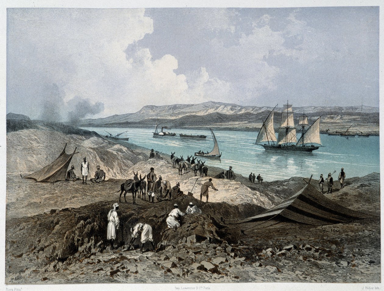 Utsikt över kanalen i "" Invigning av Suezkanalen av G. Nicole. 1869 av Edouard Riou