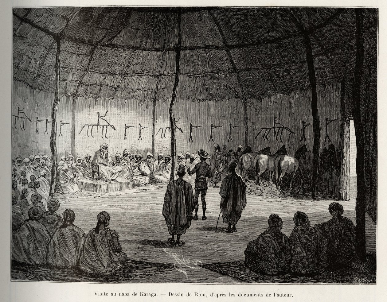 Besök i Naba i Karaga (Ghana). Gravyr av Riou, för att illustrera historien "" Från Niger till Guineebukten"" av kapten Louis Gustave Binger (1856-1936), 1887-1889, i Le tour du monde, nouveau journal des voyages, under ledning av Edouar av Edouard Riou