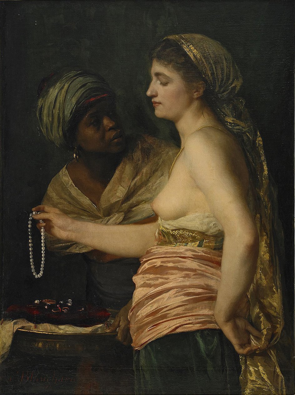 Flicka med ett pärlhalsband, 1874 av Edouard Theophile Blanchard