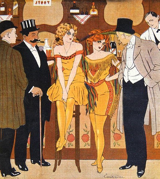 Karikatyr av prostituerade med sina kunder, från 