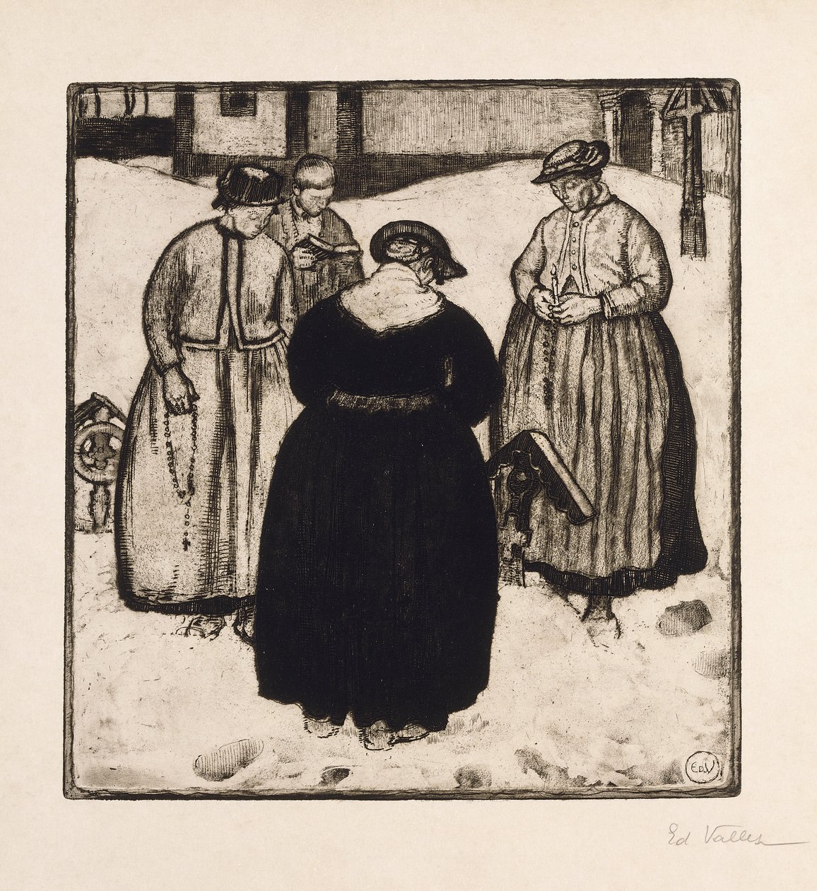 Runt en Grav; Runt en grav (etsning och akvatint) av Edouard Vallet