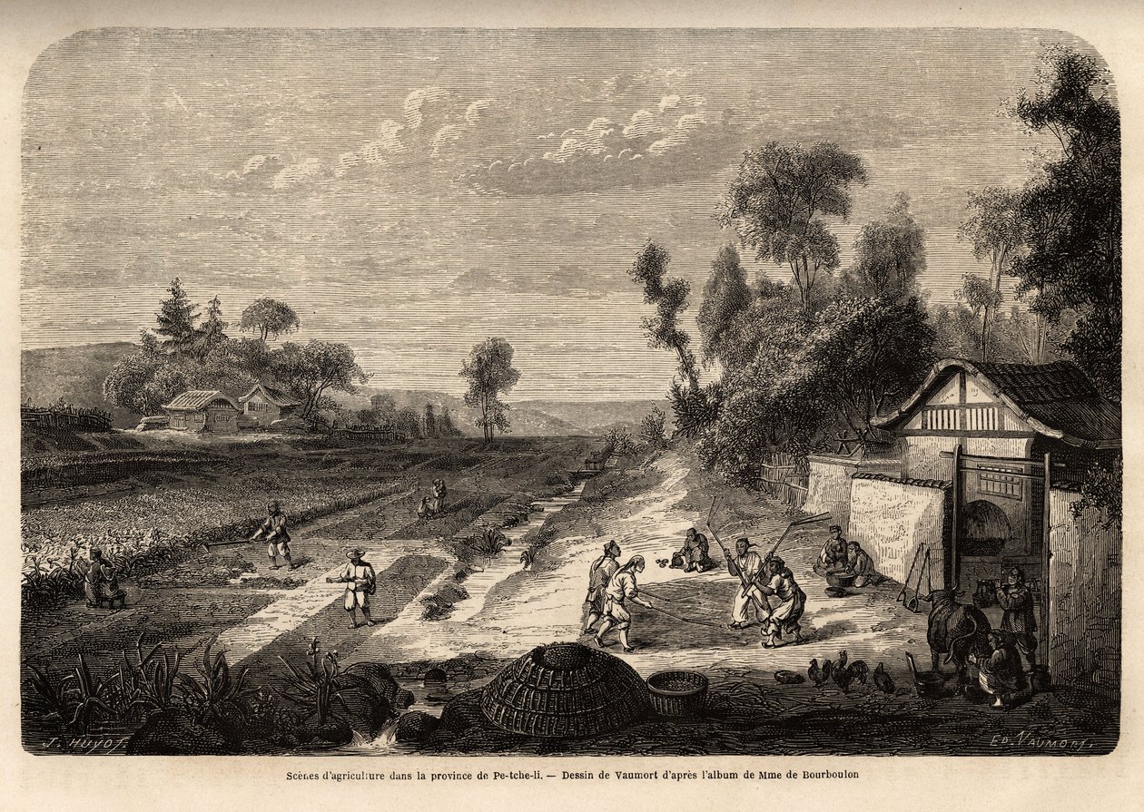 Scener av jordbruk under skördesäsongen, i provinsen Pe-Tche-Li (Pe Tche Li) av Edouard Vaumort