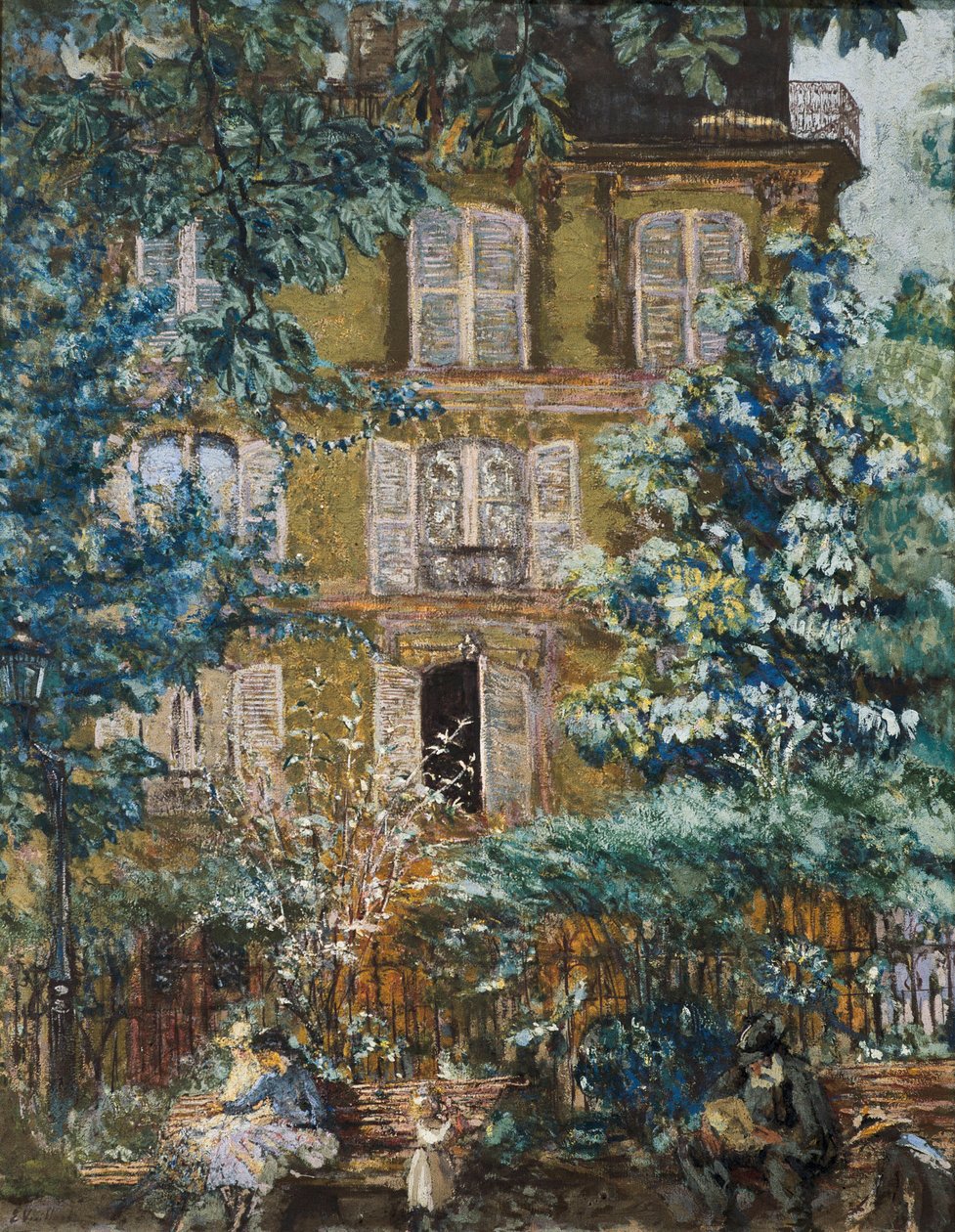 Fasad av huset på torget (olja på duk) av Edouard Vuillard