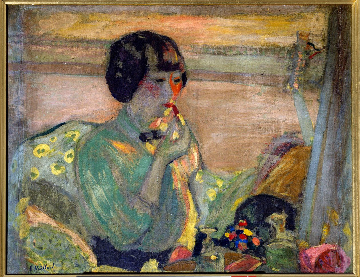 Franska komikern Marthe Mellot (1870-1947) sminkad, 1900-talet. Paris, Comedy of the Champs Elysees (olja på duk) av Edouard Vuillard
