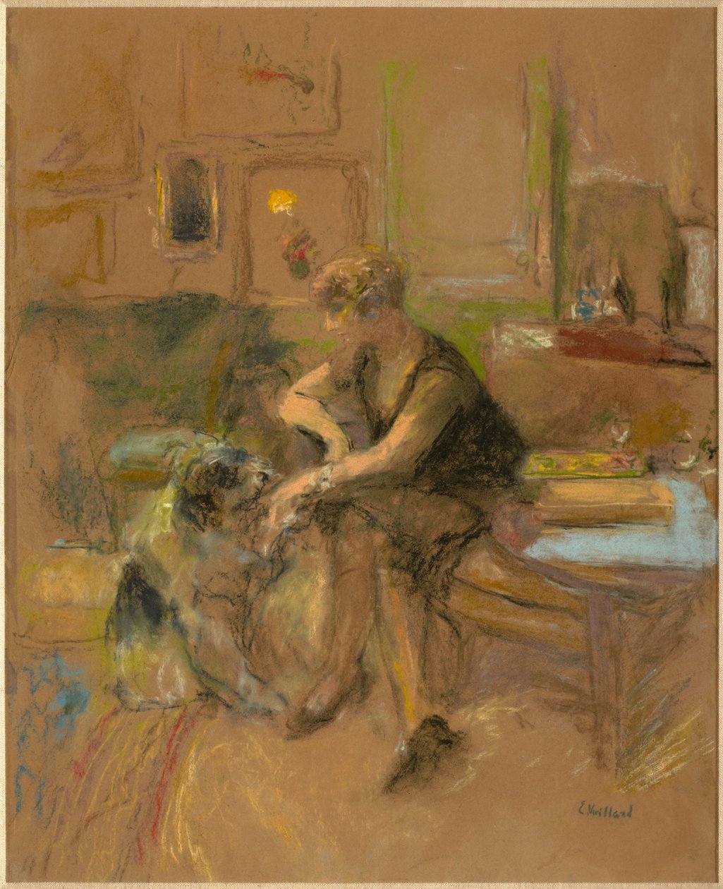 Gabrielle Jonas leker med en hund av Edouard Vuillard