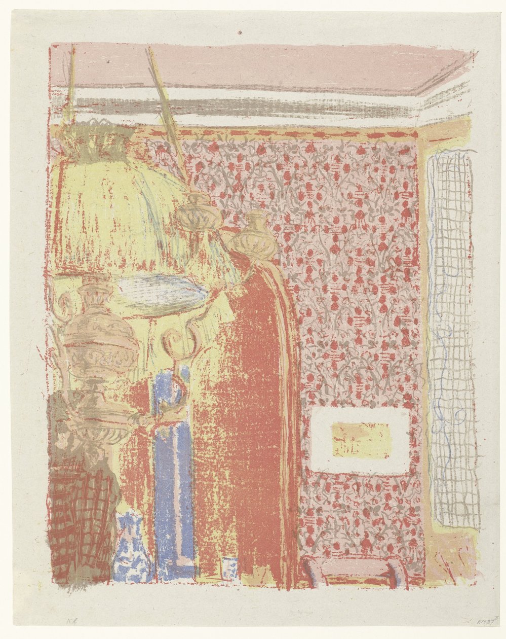 Interiör sätter roze behang i lampan Inredning med rosa draperier Landschappen in interiör (serietitel) Landskap och interiörer (serietitel) av Edouard Vuillard